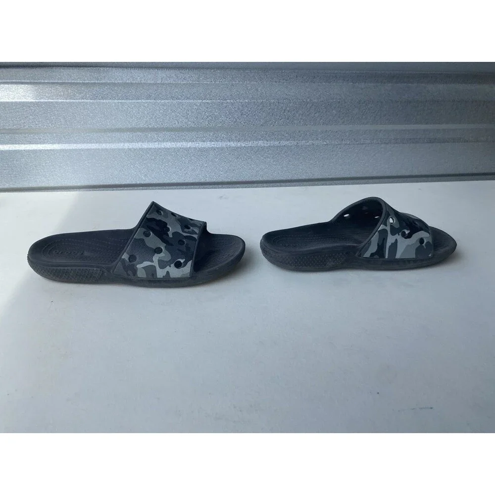 Crocs Classic Camo Slides Black Grey Men 5 Women 7 Camouflage Sandal